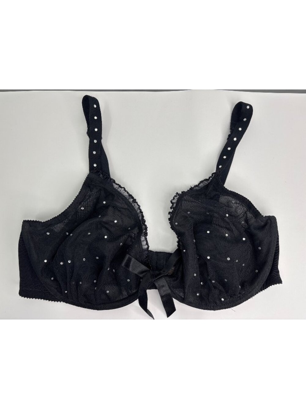 Cacique Embellished Sheer Mesh Unlined Underwire Bra Black 40DD
